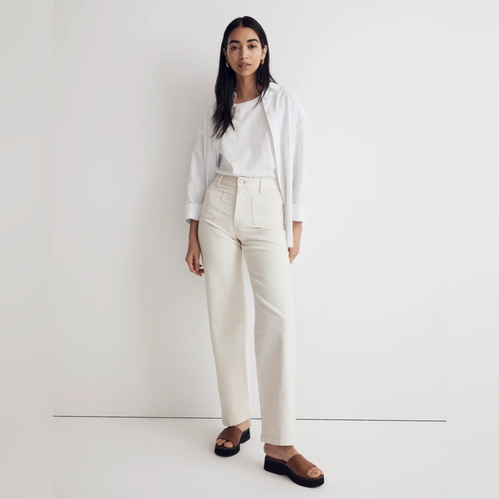 Madewell Cream High-Rise Wide-Leg Jeans